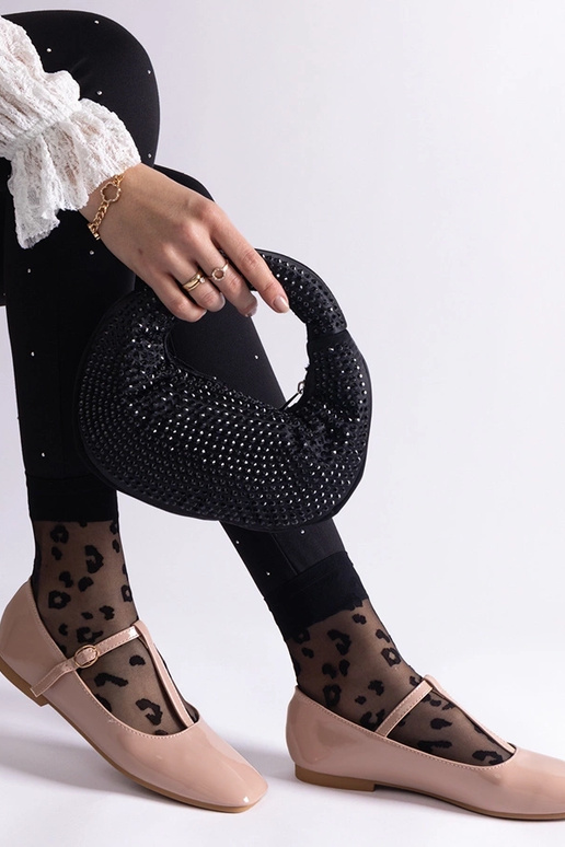 Beige Ballerinas aus Lackleder mit...