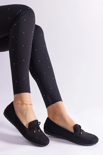 Mocassins en daim noir pour femme Gemre avec nœud, légers et confortables, Treja 2