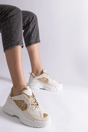 Baskets femme beiges avec empiècements pailletés Caraballo