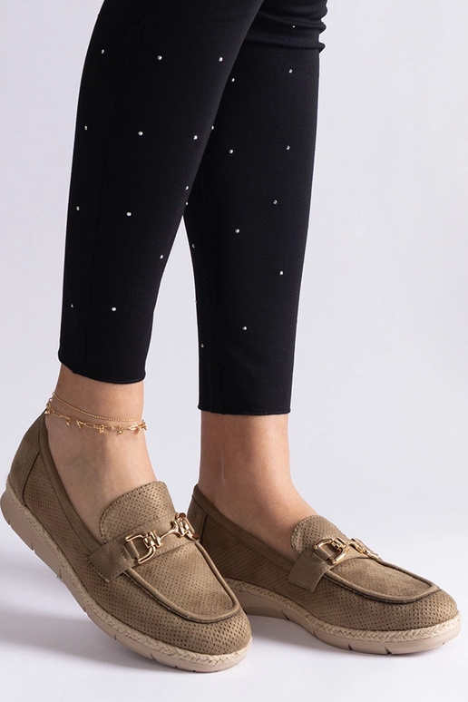 Groene dames mocassins van kunstsuede...