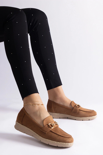 Karamellfarbene Damen Schuhe aus Kunstwildleder Sandoval