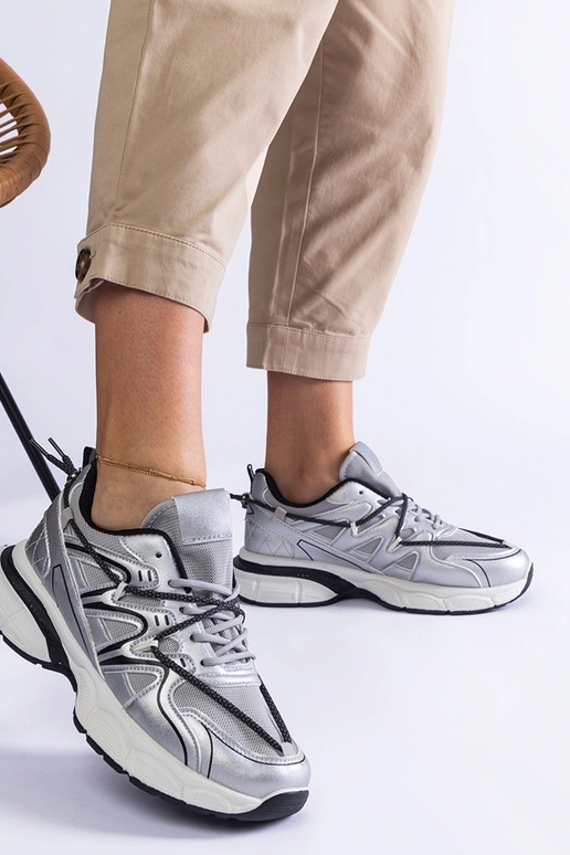 Silberne Damen-Sneaker mit massiver...