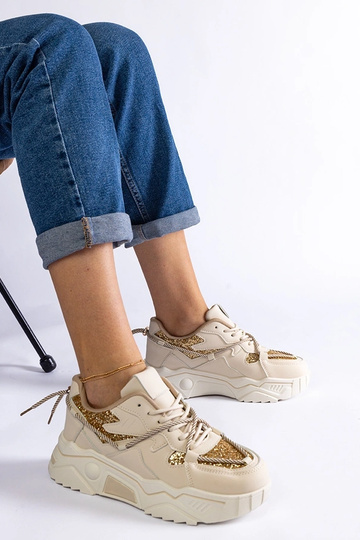 Beige Damen-Sneaker mit...