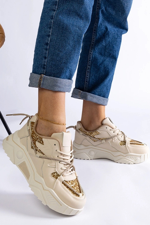 Beige Damen-Sneaker mit Glitzer Agar