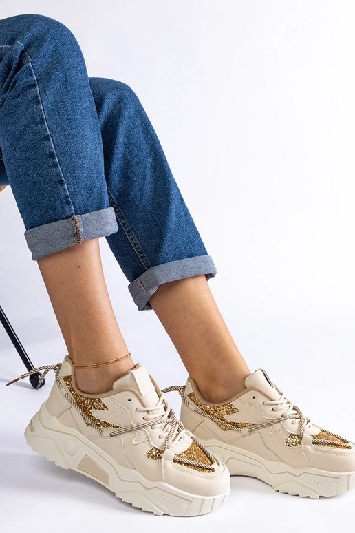 Beige damesneakers med glimmer Agar