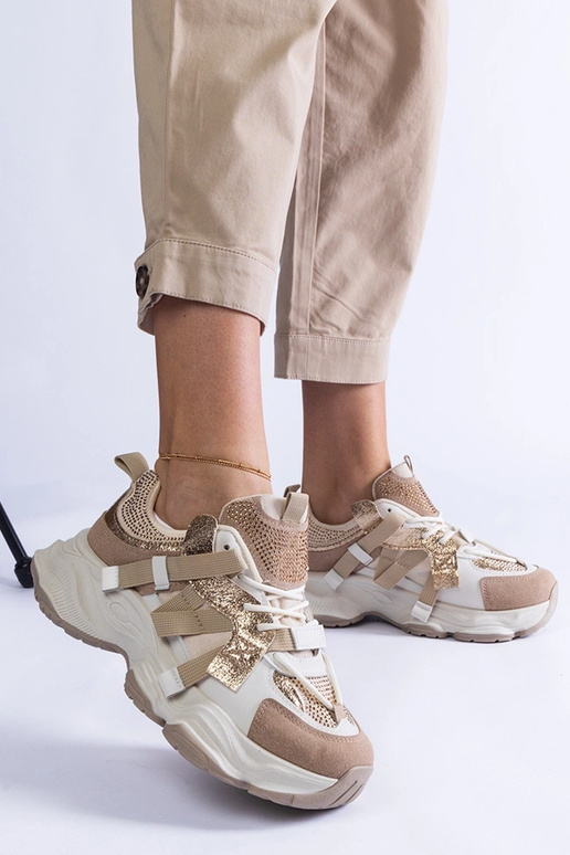 Beige sneakers med guldindsatser Candra