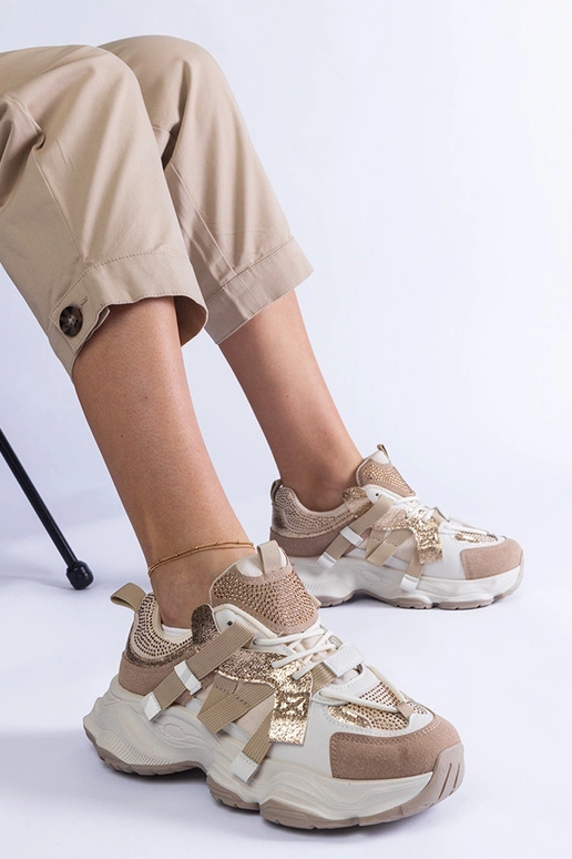 Beige sneakers med guldindsatser Candra