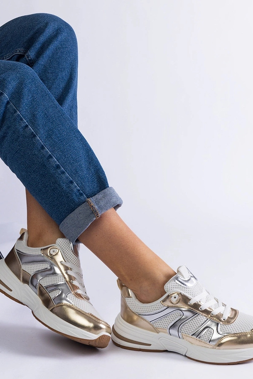 Sportssneakers i stof med guldindlæg...