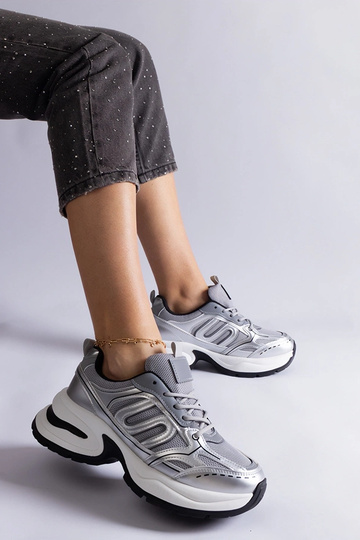 Chaussures de sport argentées pour femmes Gemre avec une semelle épaisse, baskets confortables en tissu Garza