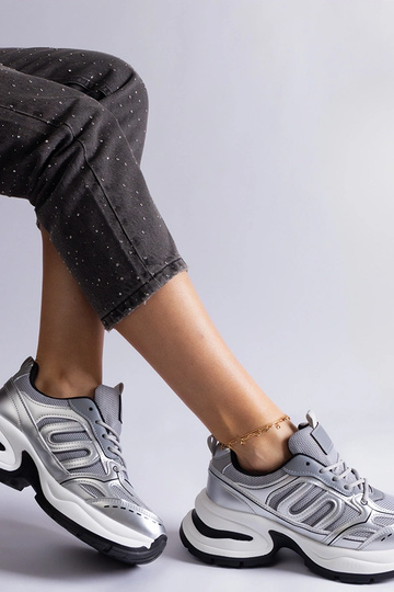 Chaussures de sport argentées pour femmes Gemre avec une semelle épaisse, baskets confortables en tissu Garza 2