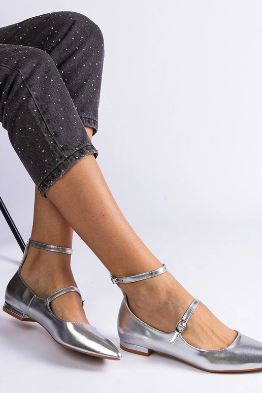 Silberne flache Pumps mit Schnallen... Silberne flache Pumps mit Schnallen...