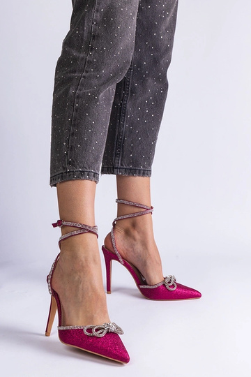 Escarpins à paillettes roses avec noeud et strass Merkuri