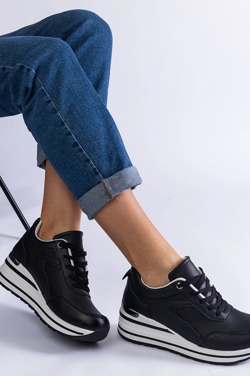 Schwarze Plateau-Sneaker mit Glitzer-...