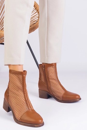 Braune Stiefeletten aus Netzstoff mit Blockabsatz Melarka 2