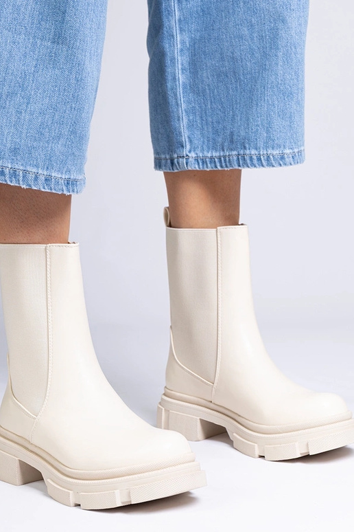 Beige enkellaarzen met elastische...