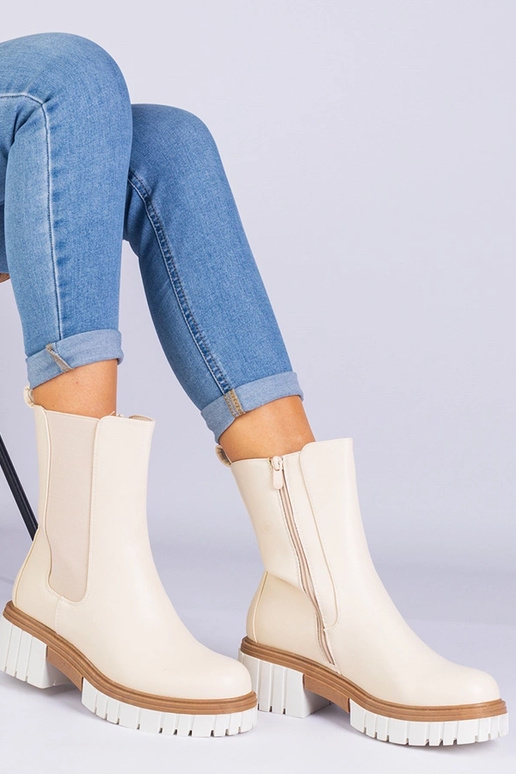 Bottines beiges en simili cuir Tantala