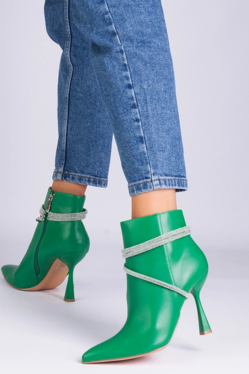 Bottines à talons hauts vertes décorées de zircons Fantagaro