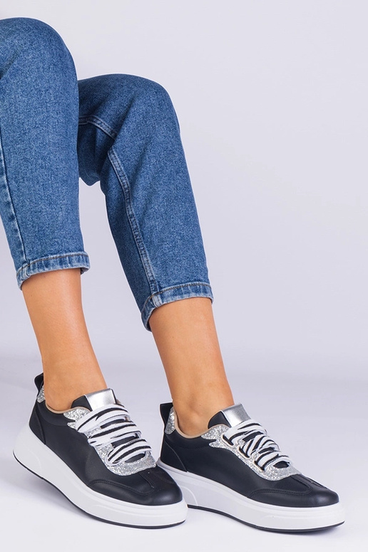 Schwarze Damen-Sneaker mit Glitzer...