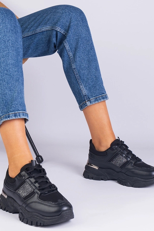 Schwarze Damen-Sneaker mit Glitzer...