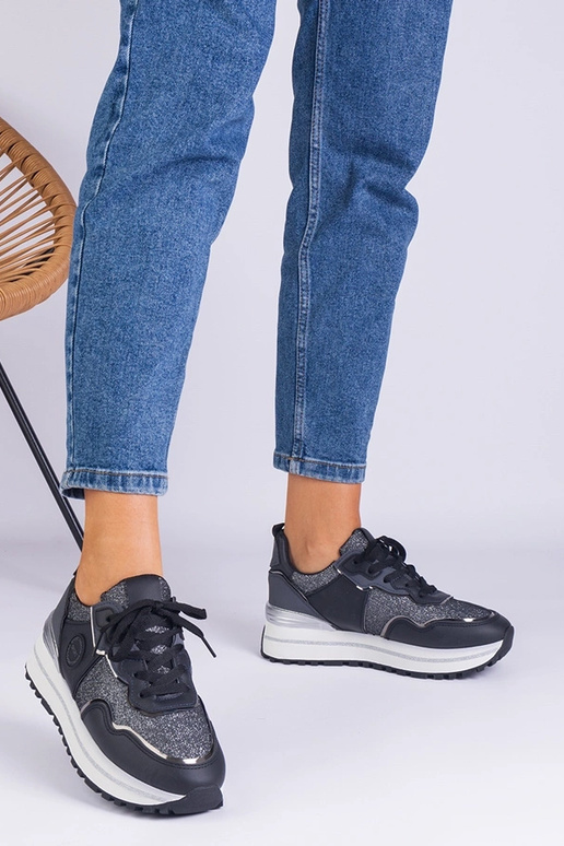 Schwarze Damen-Sneaker mit Glitzer...