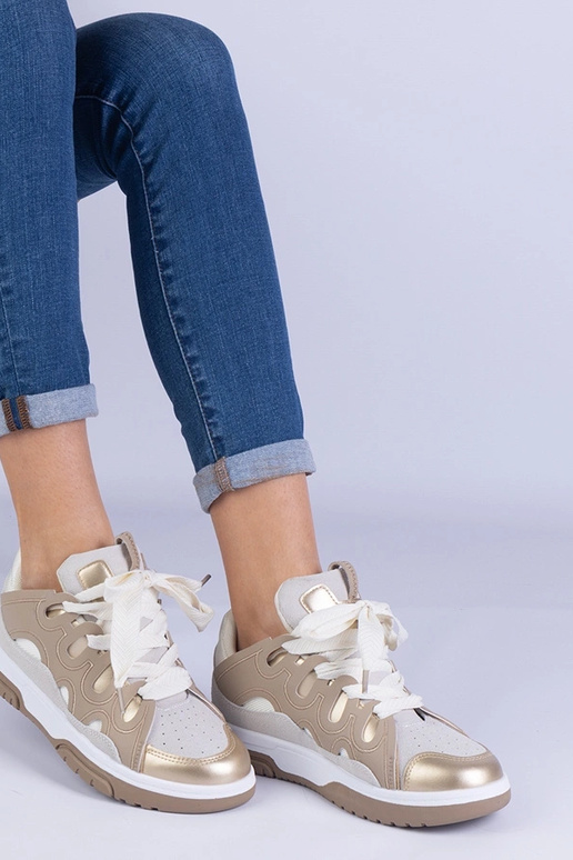 Beige Damen Sneaker mit Zierschnürung...