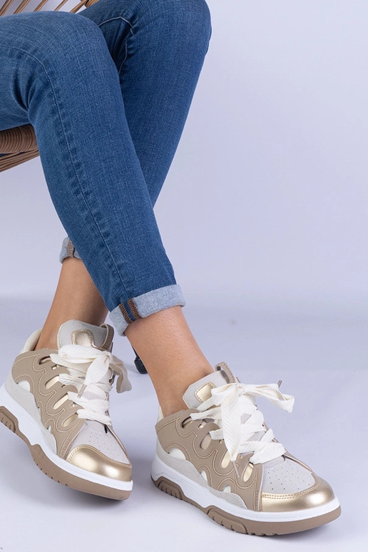 Beige Damen Sneaker mit Zierschnürung...