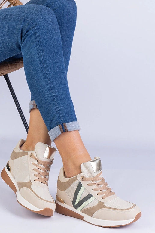 Beige Damen-Sneaker mit verstecktem...