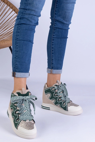 Grønne sneakers med tykke snørebånd og glitter Gralina 2