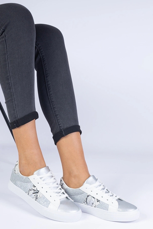 Silberne Damen-Sneaker mit Tiermotiv...