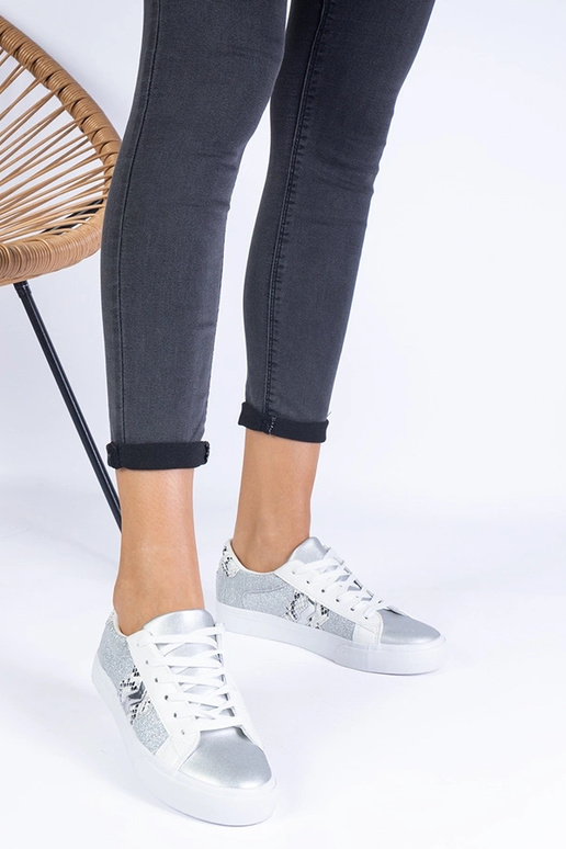 Silberne Damen-Sneaker mit Tiermotiv...