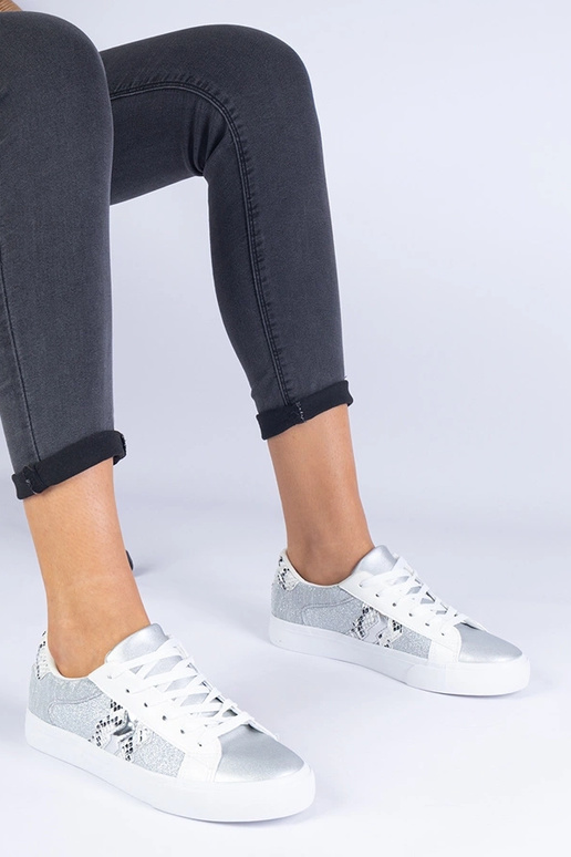 Silberne Damen-Sneaker mit Tiermotiv...