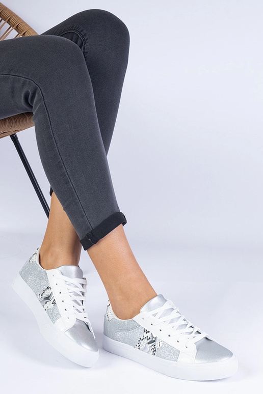 Silberne Damen-Sneaker mit Tiermotiv...