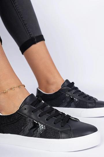Zwarte sneakers met dierenprint versierd met glitter Walorin 2