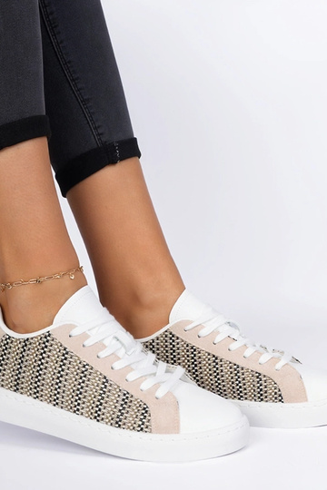 Bellisio beige dames sneakers van stof 2