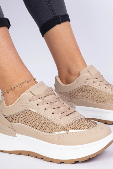 Fucco bruine dames sneakers met zirconia's 2