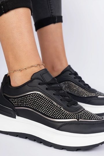 Fucco zwarte dames sneakers met zirconia's