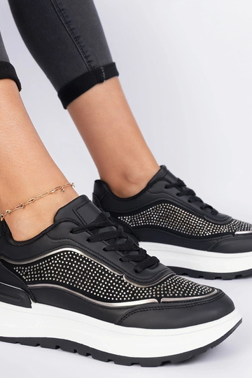 Fucco zwarte dames sneakers met zirconia's 2