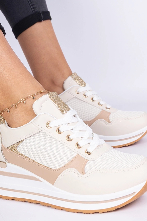 Beige Sneakers mit Glitzer und... Beige Sneakers mit Glitzer und...