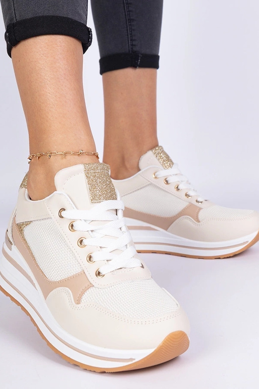Beige Sneakers mit Glitzer und... Beige Sneakers mit Glitzer und...