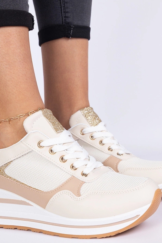 Beige Sneakers mit Glitzer und... Beige Sneakers mit Glitzer und...