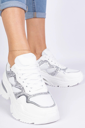 Weisse Damensneaker mit Glitzer Sandoria