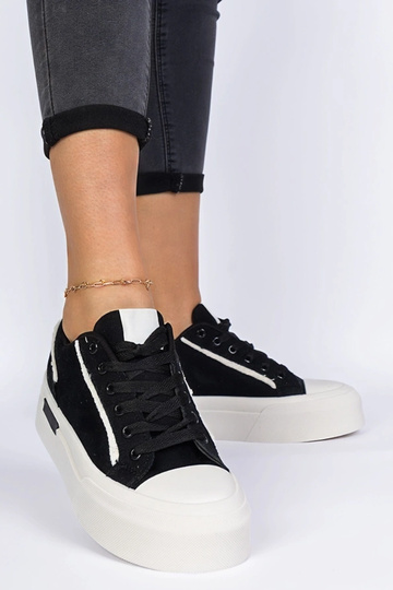 Schwarze Damendoppschuhe aus Stoff auf Plattform Verinos