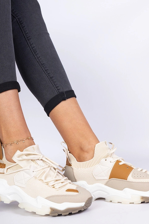 Milada beige dames sneakers met... Milada beige dames sneakers met...