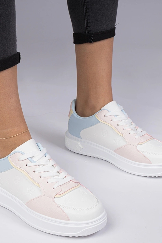 Weiß-rosa Sportschuhe aus Kunstleder... Weiß-rosa Sportschuhe aus Kunstleder...