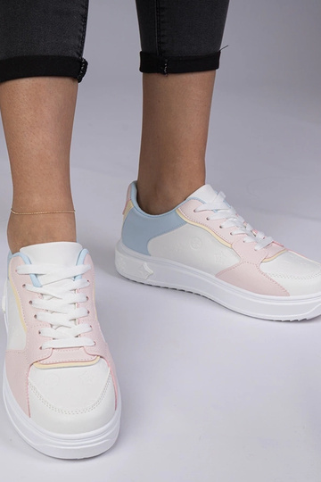 Baskets sportives blanches et roses en simili cuir Lavilia 2