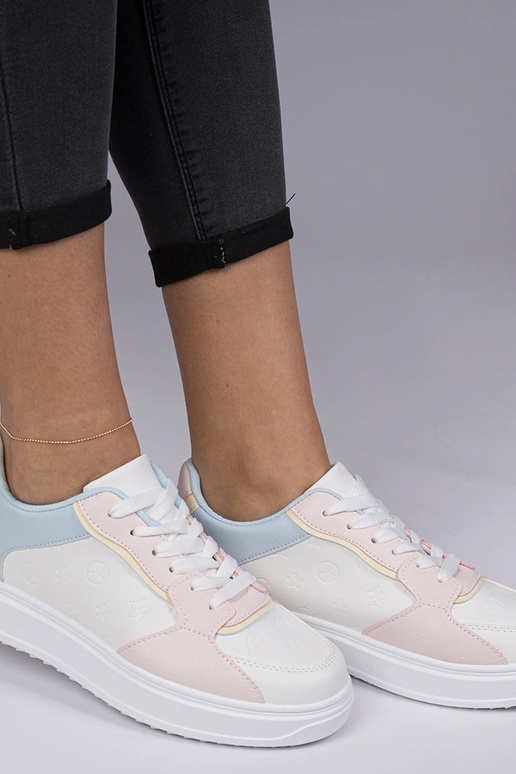 Weiß-rosa Sportschuhe aus Kunstleder... Weiß-rosa Sportschuhe aus Kunstleder...