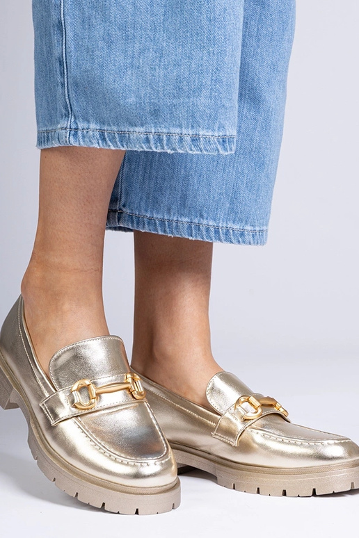 Goldene elegante Mokassins mit...