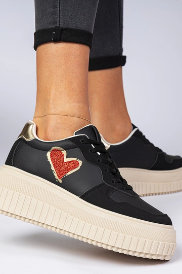 Baskets noires pour femmes avec un cœur en paillettes Laira 2