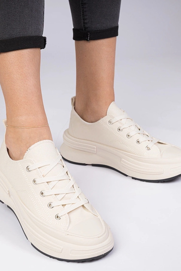 Beige dames sneakers van stof Katerin 2