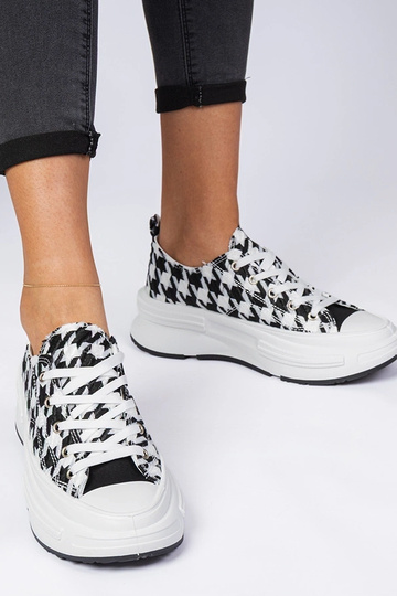 Baskets blanches et noires en matériau pour femmes Katerin